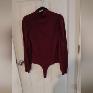 Maroon Madewell Mock Neck Puff Sleeve Bodysuit